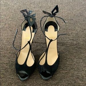 Black open toe dainty red bottoms